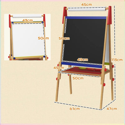 AIYAPLAY 3-in-1 Wooden Kids Easel with Paper Roll, Whiteboard, Chalkboard, Painting Accessories 