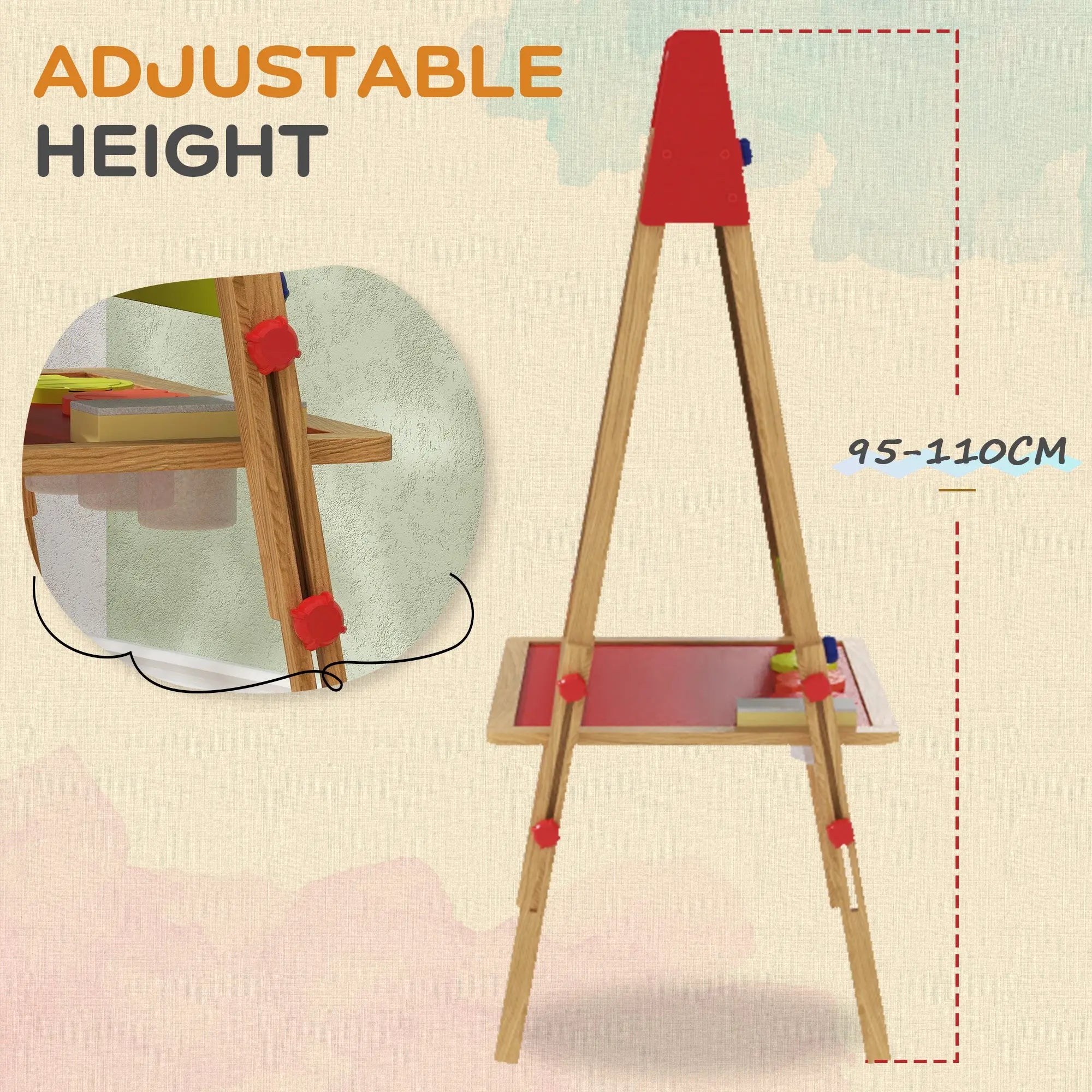 AIYAPLAY 3-in-1 Wooden Kids Easel with Paper Roll, Whiteboard, Chalkboard, Painting Accessories 