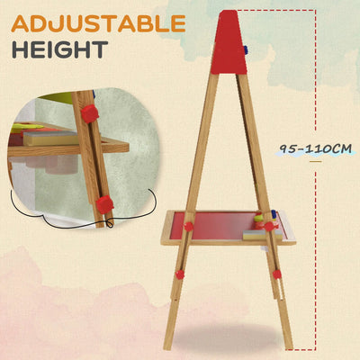 AIYAPLAY 3-in-1 Wooden Kids Easel with Paper Roll, Whiteboard, Chalkboard, Painting Accessories 