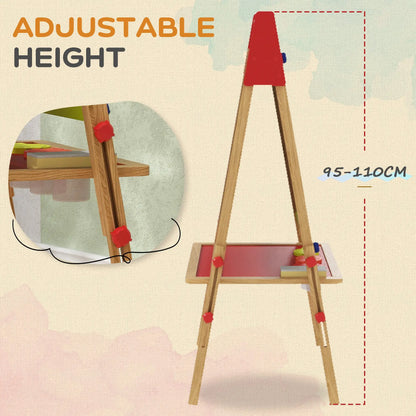 AIYAPLAY 3-in-1 Wooden Kids Easel with Paper Roll, Whiteboard, Chalkboard, Painting Accessories 