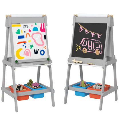 AIYAPLAY Art Easel for Kids with Paper Roll, Double Sided Painting Easel with Chalk Board, White Board 