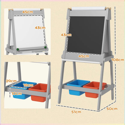 AIYAPLAY Art Easel for Kids with Paper Roll, Double Sided Painting Easel with Chalk Board, White Board 