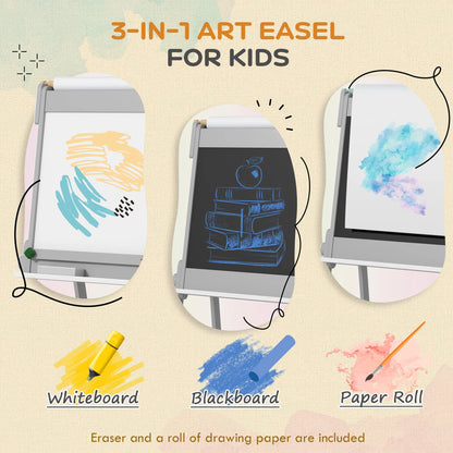 AIYAPLAY Art Easel for Kids with Paper Roll, Double Sided Painting Easel with Chalk Board, White Board 