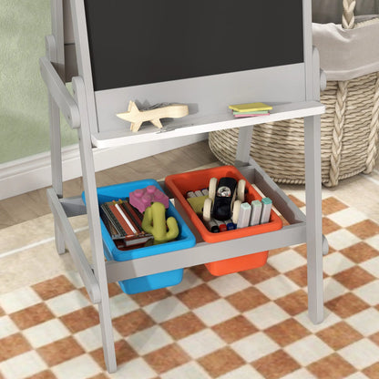 AIYAPLAY Art Easel for Kids with Paper Roll, Double Sided Painting Easel with Chalk Board, White Board 