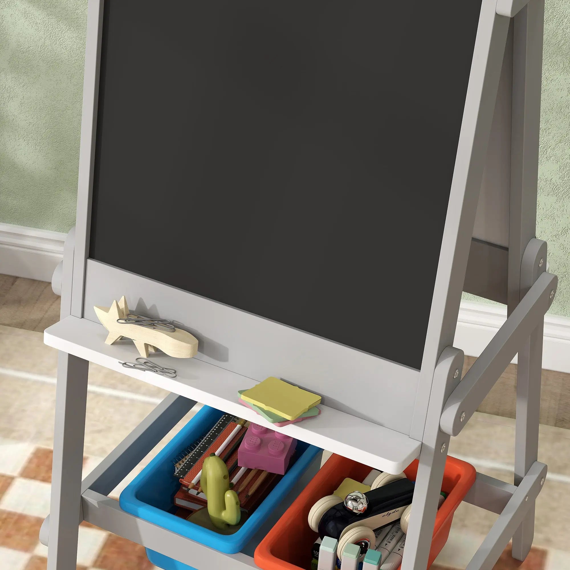 AIYAPLAY Art Easel for Kids with Paper Roll, Double Sided Painting Easel with Chalk Board, White Board 