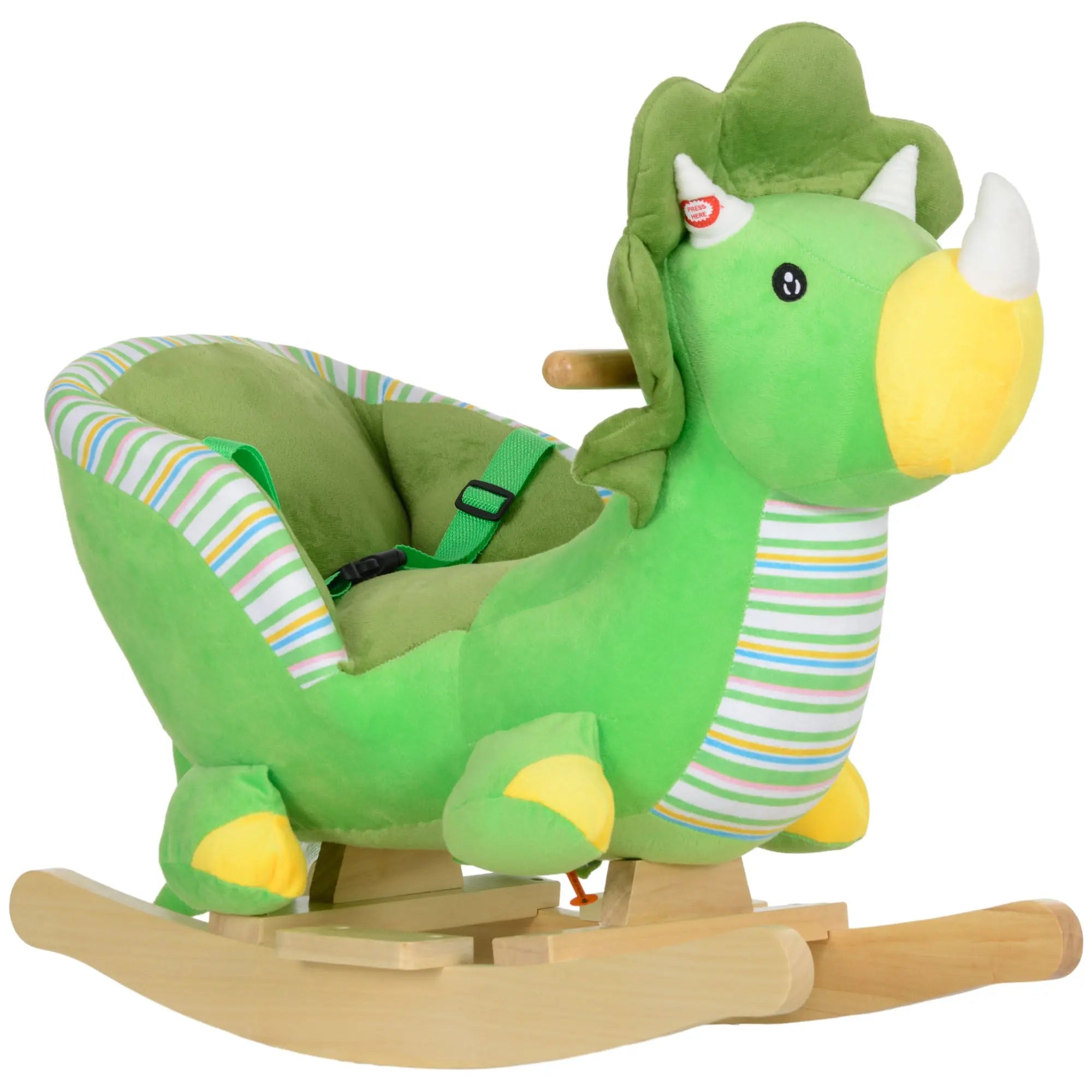 AIYAPLAY Baby Rocking Dinosaur with Animal Sounds, Safety Belt, Wooden Base, for Toddlers 18-36 Months, Green 