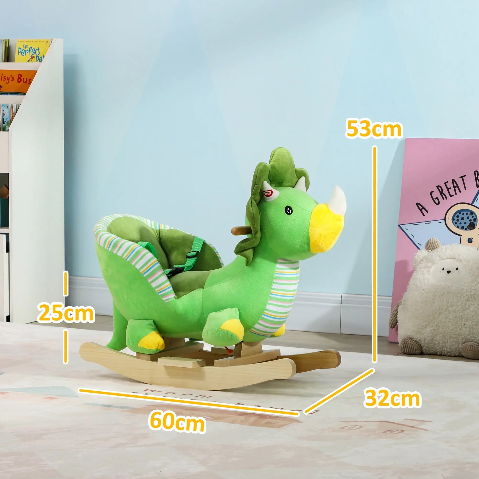 AIYAPLAY Baby Rocking Dinosaur with Animal Sounds, Safety Belt, Wooden Base, for Toddlers 18-36 Months, Green 
