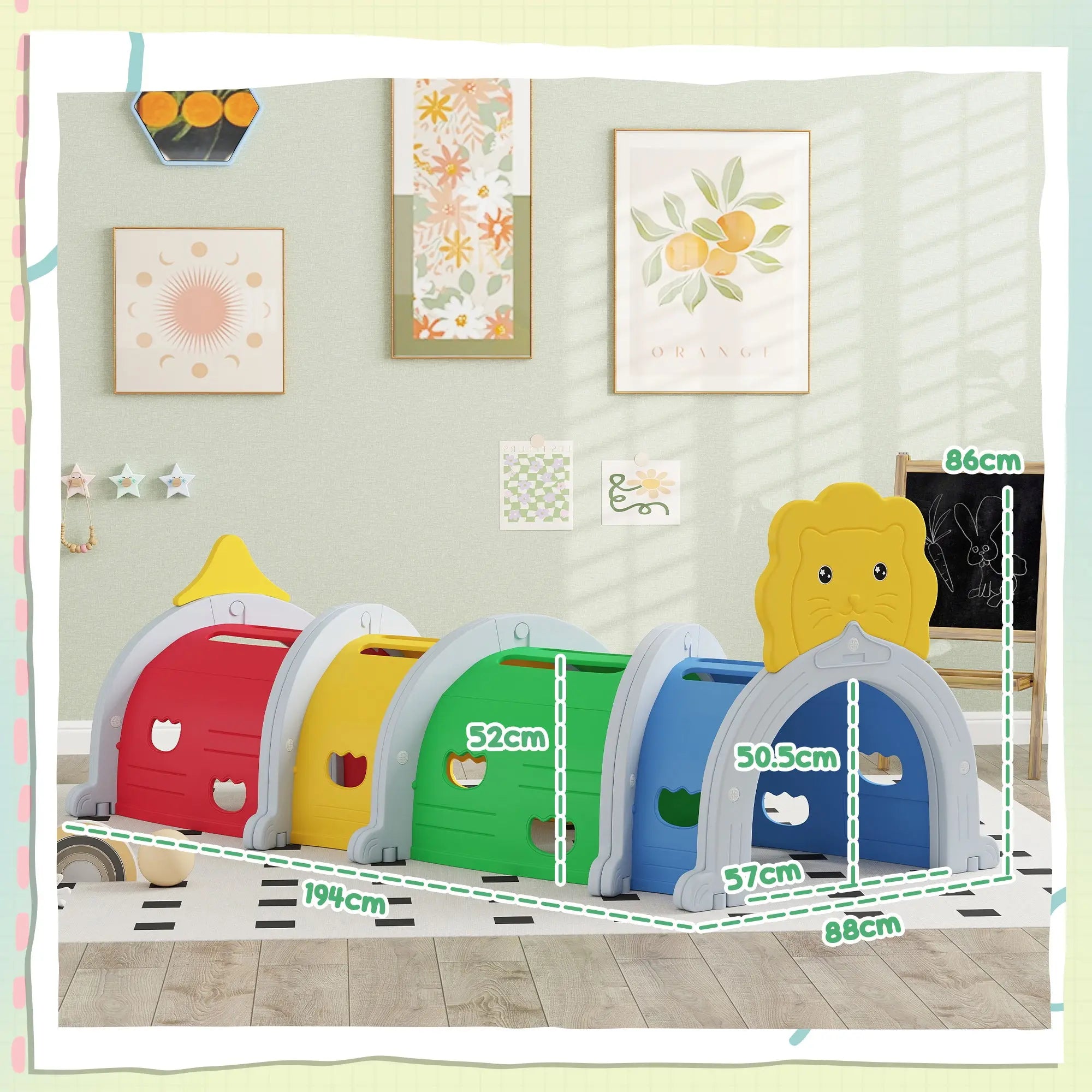 AIYAPLAY Kids Play Tunnel for 3-6 Years Crawl and Climb, Lion Design, Indoor & Outdoor 