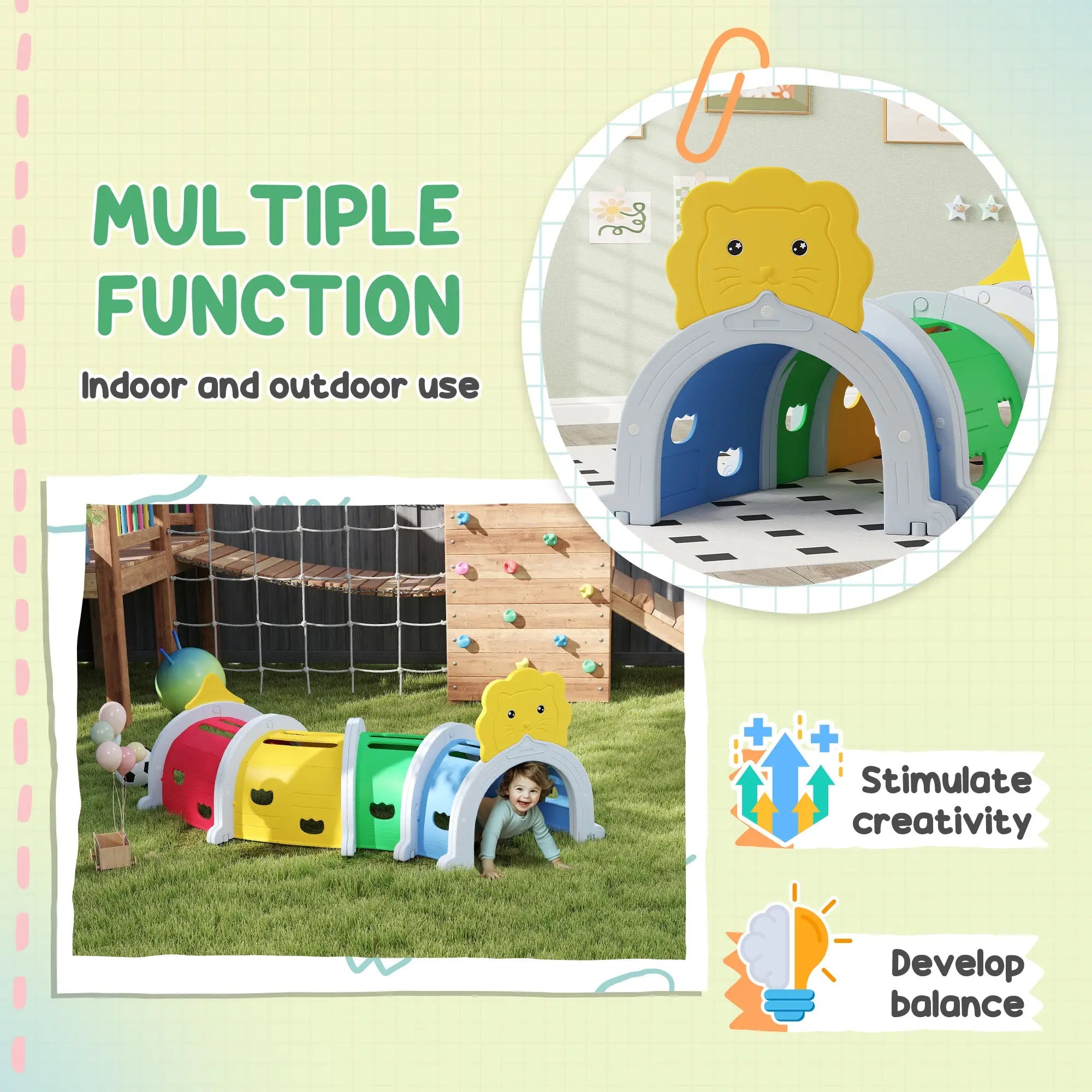 AIYAPLAY Kids Play Tunnel for 3-6 Years Crawl and Climb, Lion Design, Indoor & Outdoor 
