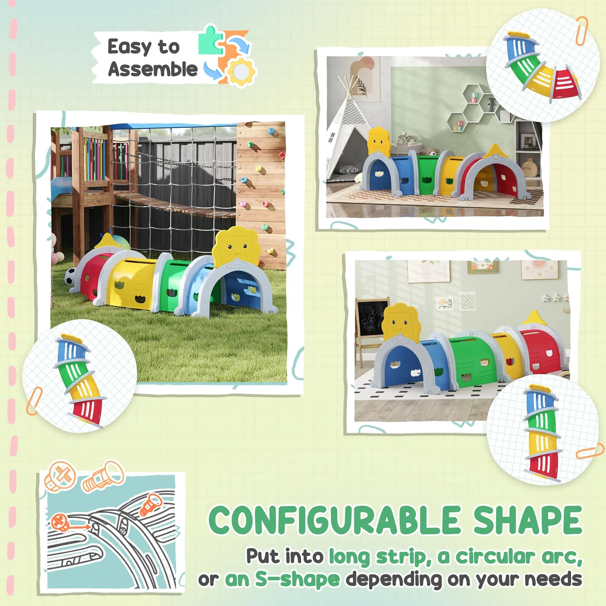 AIYAPLAY Kids Play Tunnel for 3-6 Years Crawl and Climb, Lion Design, Indoor & Outdoor 