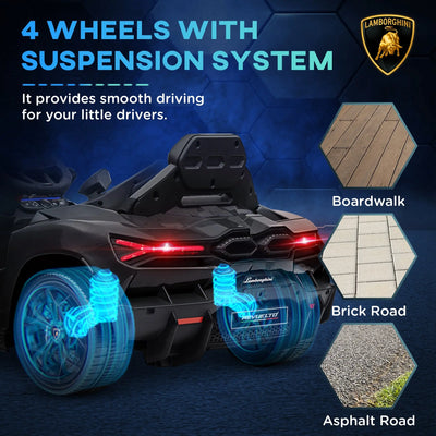 AIYAPLAY Lamborghini Revuelto Licensed 12V Ride on Car w/ Butterfly Doors, Transport Wheels, Suspension, Remote Control, Black 