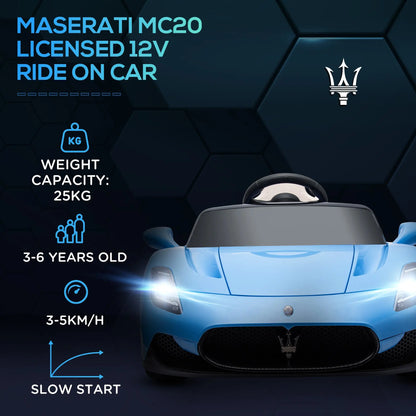 AIYAPLAY Maserati MC20 Licensed 12V Kids Electric Ride on Car with Remote Control, Spring Suspension, Blue 
