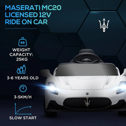 AIYAPLAY Maserati MC20 Licensed 12V Kids Electric Ride on Car with Remote Control, Spring Suspension, White 