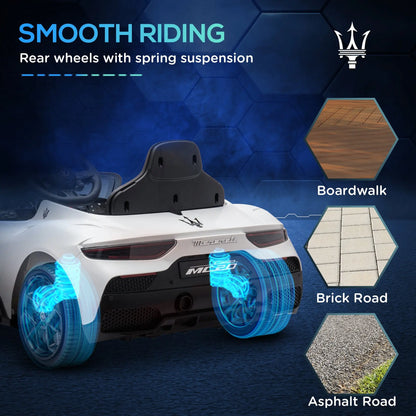 AIYAPLAY Maserati MC20 Licensed 12V Kids Electric Ride on Car with Remote Control, Spring Suspension, White 