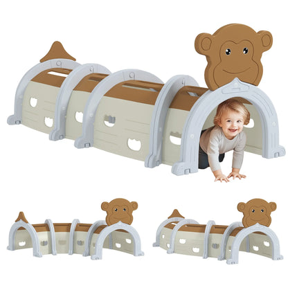 AIYAPLAY Monkey Design Kids Play Tunnel for Crawl and Climb, for 3-6 Years, Brown 