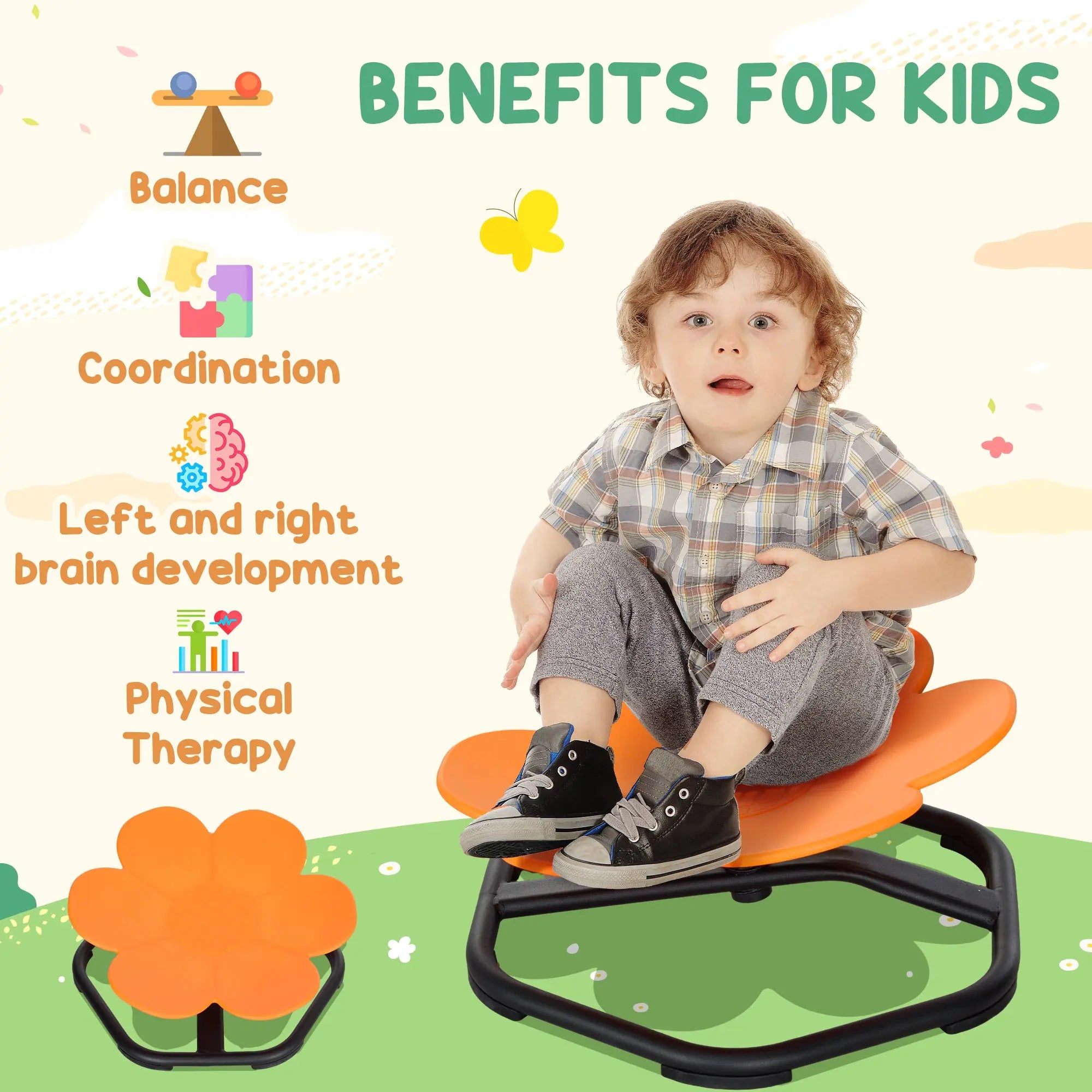 AIYAPLAY Sensory Spinning Chair for Kids, for Coordination, Balance, Orange 