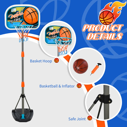 HOMCOM Kids Basketball Hoop and Stand Portable Basketball Stand Set w/ Ball Pump Netting Backboard Adjustable Height from 126 cm to 158 cm 