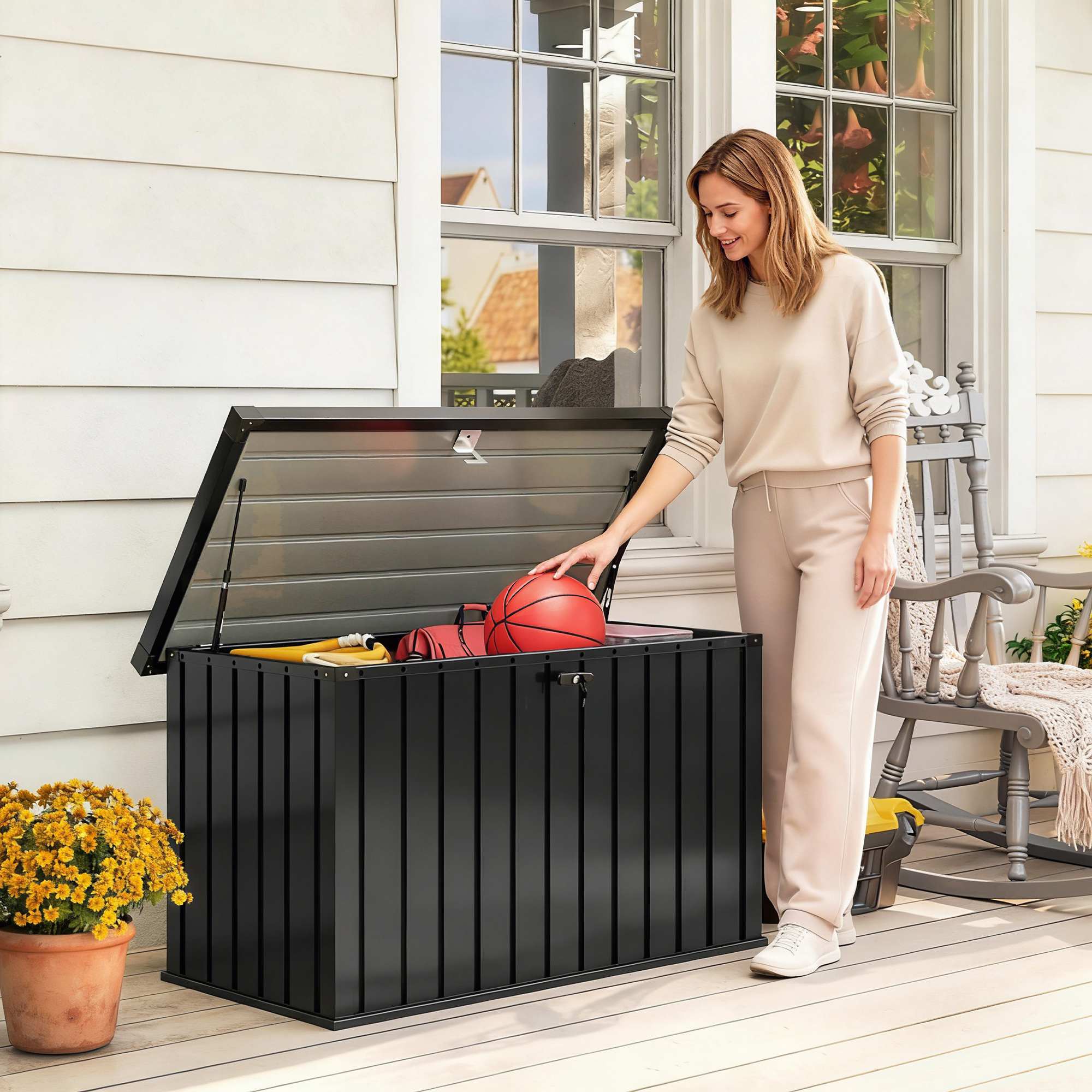 Outsunny 400L Galvanised Steel Garden Storage Box, Black 