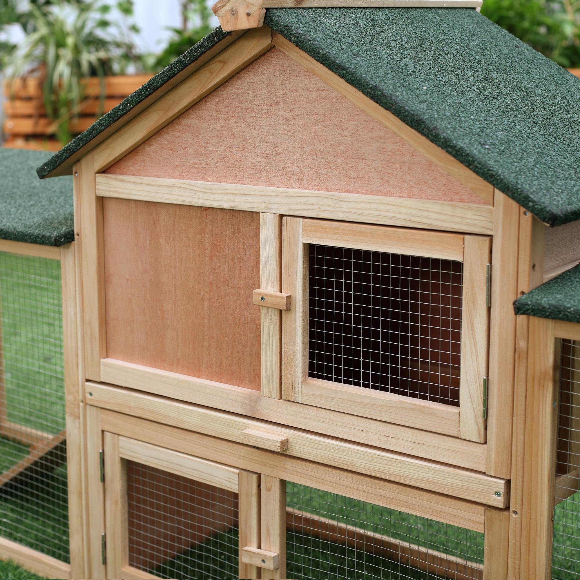 PawHut Large Rabbit Hutch Outdoor Wooden Guinea Pig Hutch with Run, 2 Storey Bunny House 210 x 45.5 x 84.5 cm 