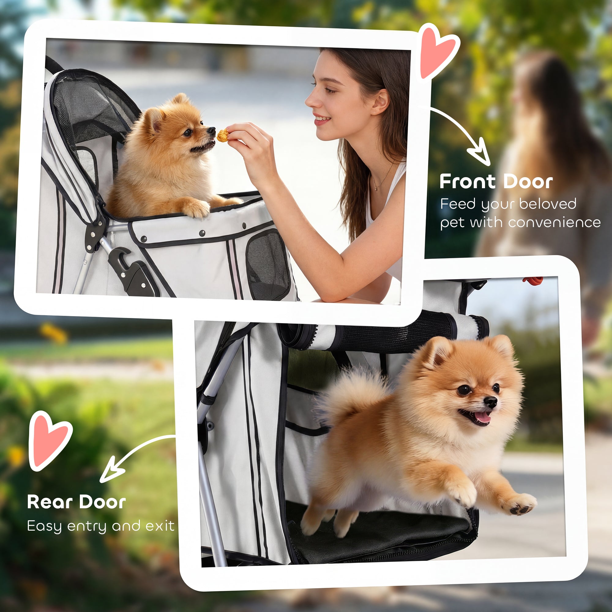 PawHut Dog Stroller, 3 Wheels Foldable Pet Stroller with Adjustable Canopy, Storage Basket for Small Mini Breeds, Grey 