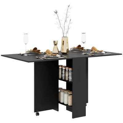 HOMCOM Foldable Dining Table, Extendable Drop Leaf Table with 2-tier Shelves, Small Dinner Table with Rolling Casters 