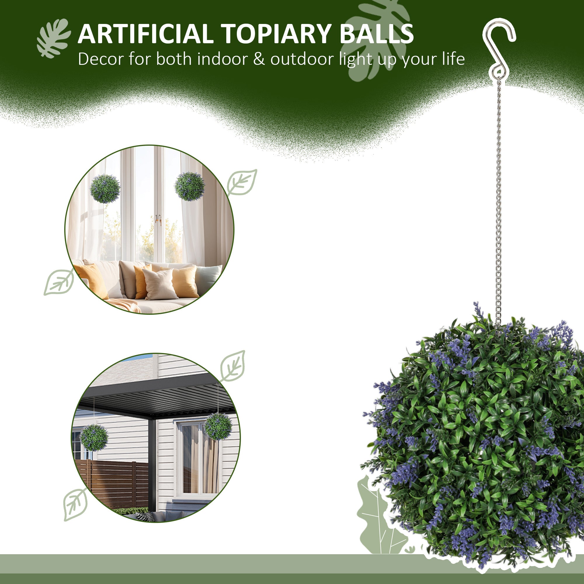 HOMCOM Set of 2 Artificial Plant Topiary Balls, UV-protected Fake Decorative Plants, Faux Plants for Home Indoor Outdoor Decor, 27cm, Purple 