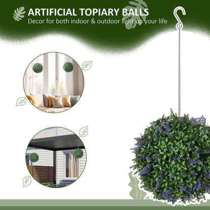 HOMCOM Set of 2 Artificial Plant Topiary Balls, UV-protected Fake Decorative Plants, Faux Plants for Home Indoor Outdoor Decor, 27cm, Purple 