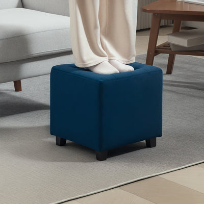 HOMCOM Velvet-Feel Square Ottoman - Blue 