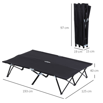 Outsunny Double Camping Cot Bed, with Bag - Black 