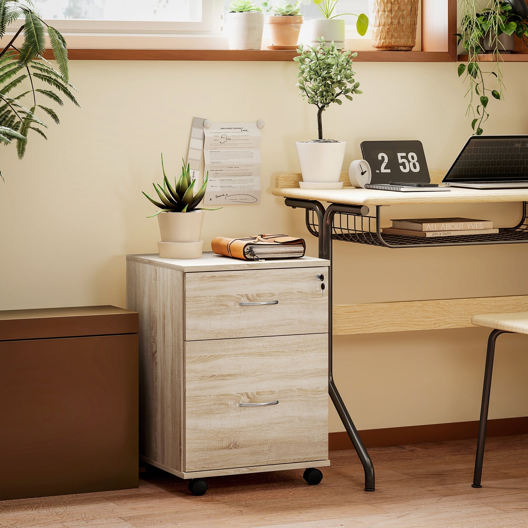 HOMCOM Two Drawer Lockable Filing Cabinet - Wood-Effect 