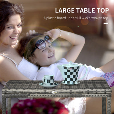 Outsunny Outdoor Coffee Table, Garden PE Rattan Side Table with Plastic Board Under the Full Woven Table Top and Rectangular Frame for Patio, Balcony, Mixed Grey 
