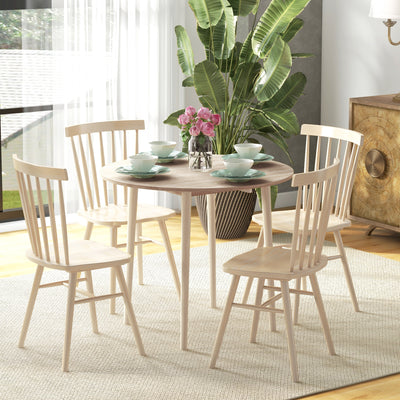 HOMCOM Folding Dining Table for 4, Round Drop Leaf Table, Modern Space Saving Small Kitchen Table with Wood Legs for Dining Room, Natural 