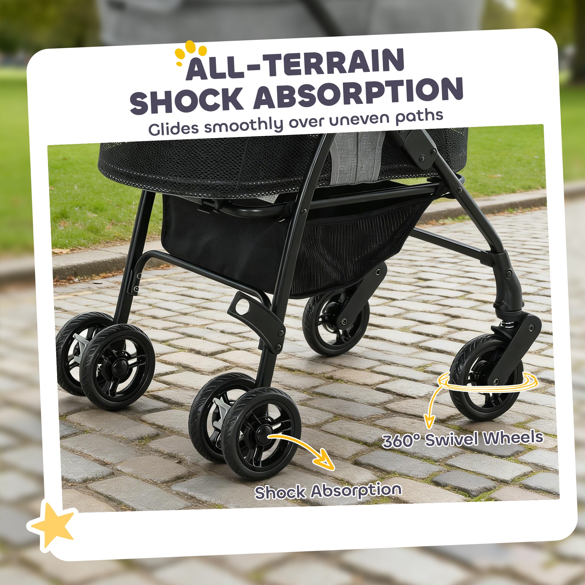 PawHut Pet Stroller, Foldable Dog Cat Stroller with Detachable Carrier, Wheels, Storage Basket, Secure Leash 