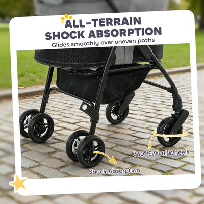 PawHut Pet Stroller, Foldable Dog Cat Stroller with Detachable Carrier, Wheels, Storage Basket, Secure Leash 