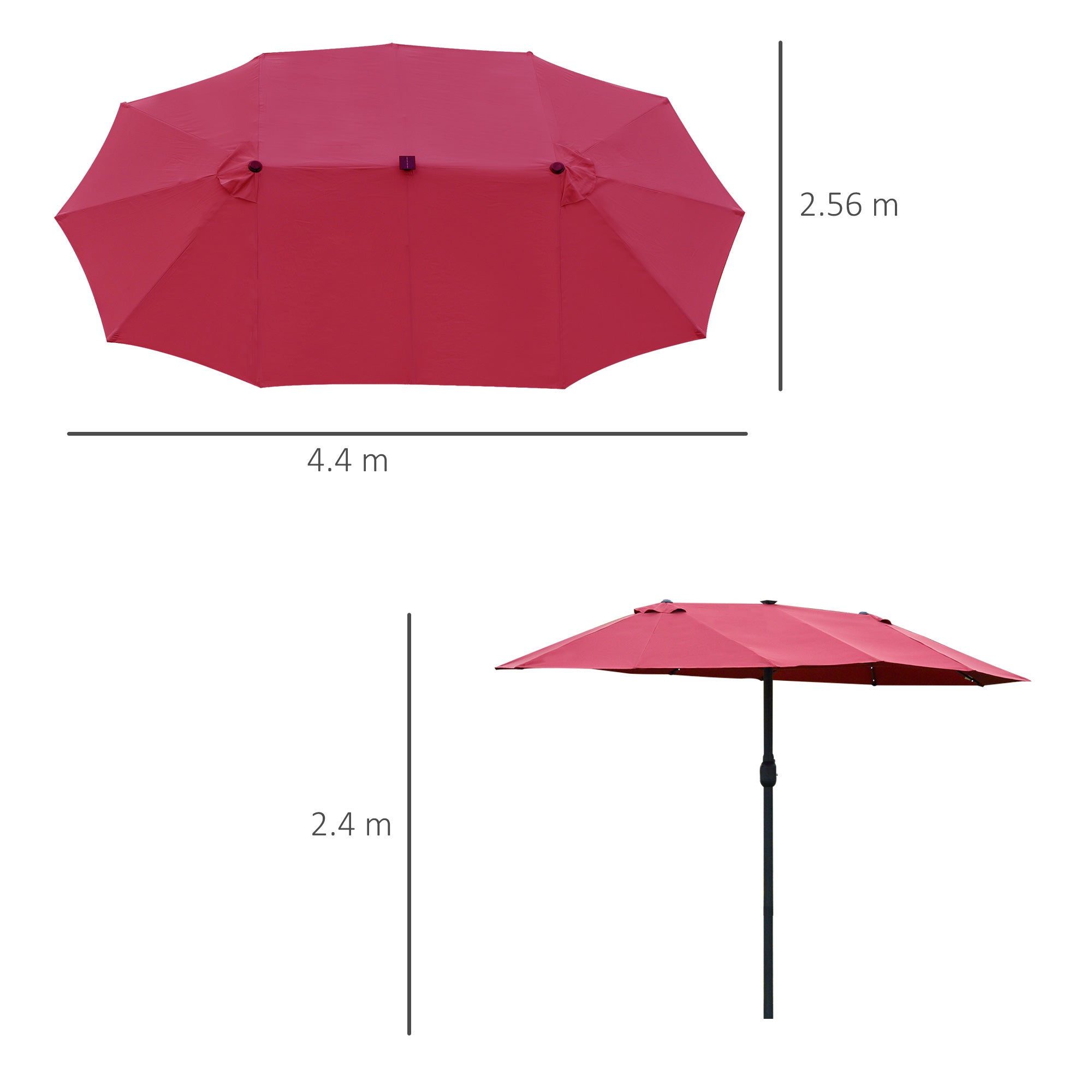 Outsunny 4.4m Double-Sided Sun Umbrella Patio Parasol LED Solar Lights Red 