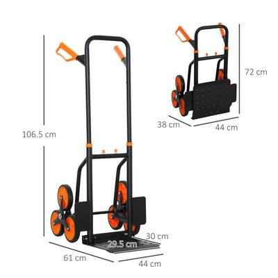 DURHAND Six-Wheel Folding  Sack Barrow Trolley - Black/Orange 