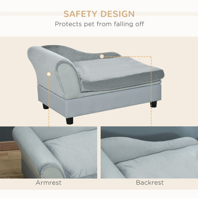 PawHut Pet Sofa Chair, with Storage, Cushion, for Small Dogs, Cats - Light Grey 