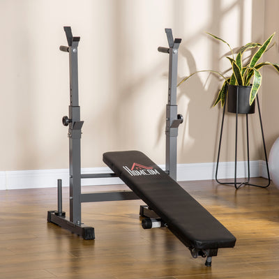 HOMCOM Adjustable Weight Bench, Foldable Bench Press with Barbell Rack and Dip Station for Home Gym, Strength Training Multiuse Workout Bench, Grey 