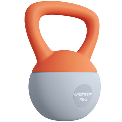 SPORTNOW Soft Kettlebell, 8kg Kettle Bell with Non-Slip Handle for Home Gym Weight Lifting and Strength Training, Orange and Grey 