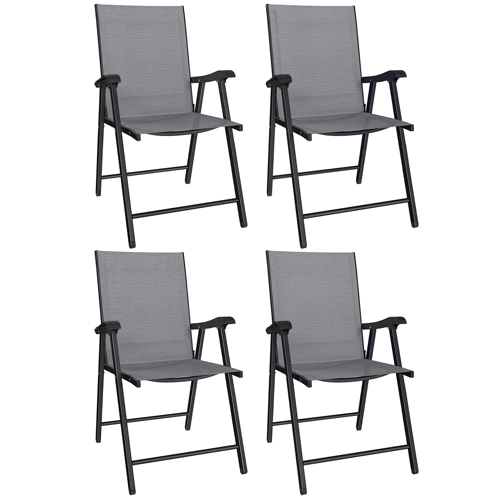 Outsunny Folding Garden Chairs Set of 4, Foldable Garden Dining Chairs with High Back, Armrests, Texteline Seat, Light Grey 