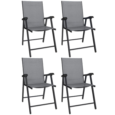 Outsunny Folding Garden Chairs Set of 4, Foldable Garden Dining Chairs with High Back, Armrests, Texteline Seat, Light Grey 