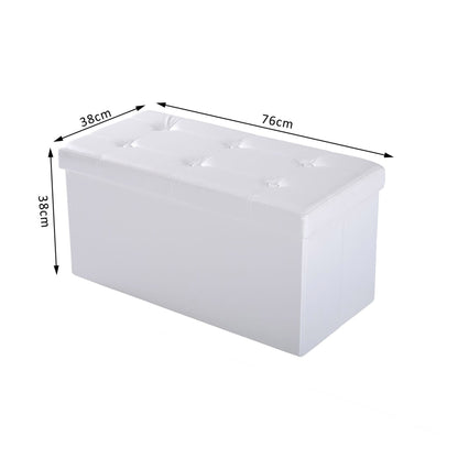 HOMCOM Folding Faux Leather Storage Cube Ottoman Bench Seat PU Rectangular Footrest Stool Box (Cream White) 