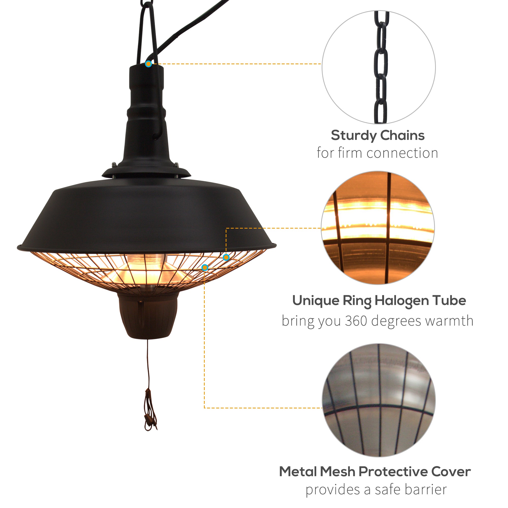 Outsunny 2100W Outdoor Ceiling Mounted Halogen Electric Heater Hanging Patio Garden Warmer Light - Black 