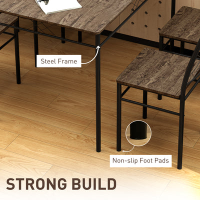 HOMCOM Modern Dining Table Set for 4, Space-Saving 5 Pieces Kitchen Table Set with Rectangle Table and Steel Frame, Oak 
