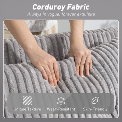 HOMCOM 2 Seater Click Clack Sofa Bed with Pull Out Design, Corduroy Upholstery - Light Grey 