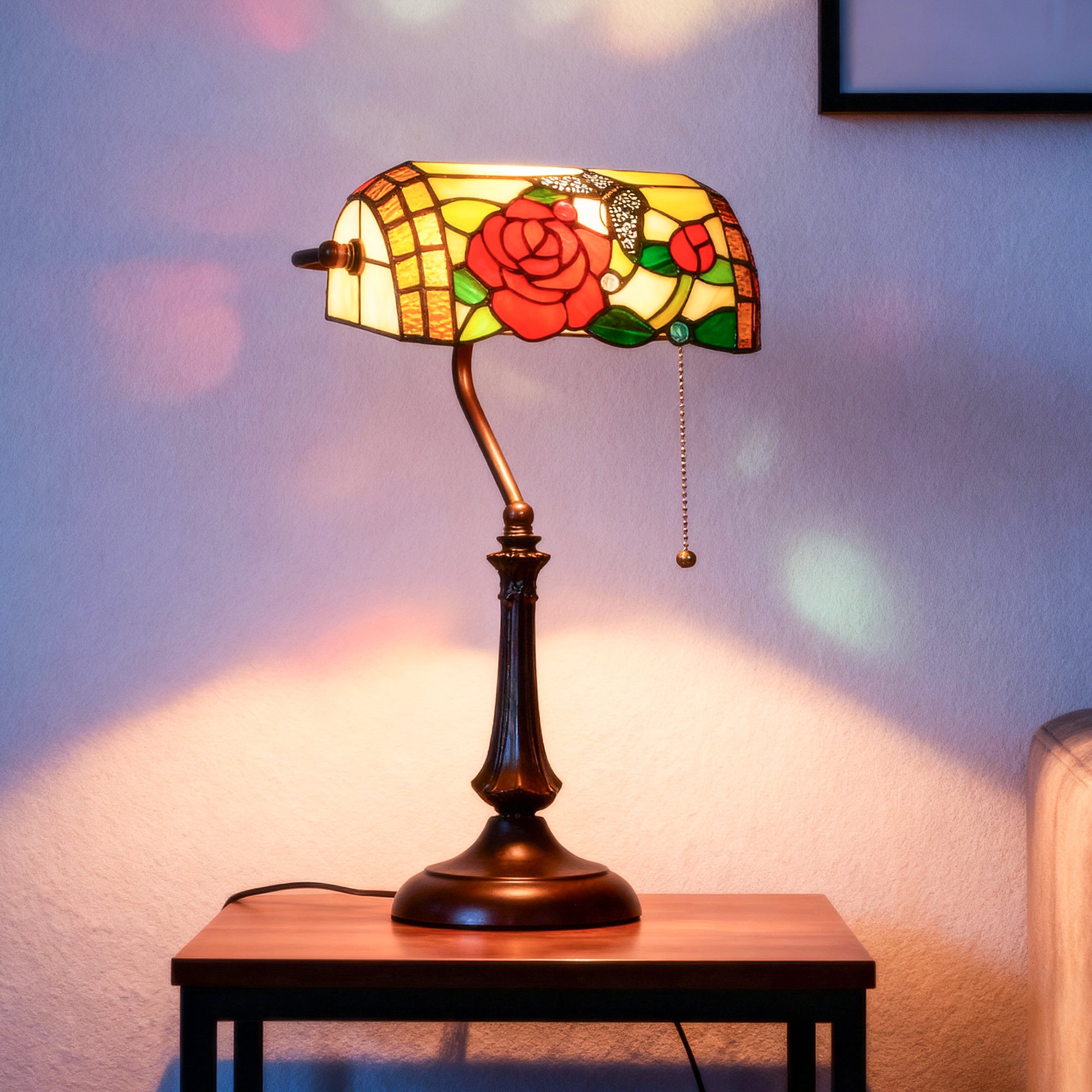 HOMCOM Tiffany-Style Rose and Butterfly Table Lamp - Multi 