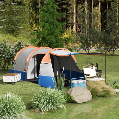 Outsunny Camping Tent, Large Tunnel Tent with Bedroom and Living Area, 2000mm Waterproof, Portable with Bag for 2-3 Man, Orange 