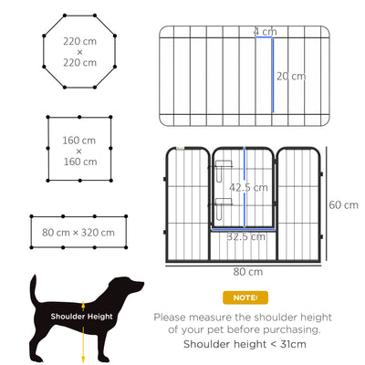 PawHut Steel 8 Panel Dog pen Pet Puppy PlayPen Black 