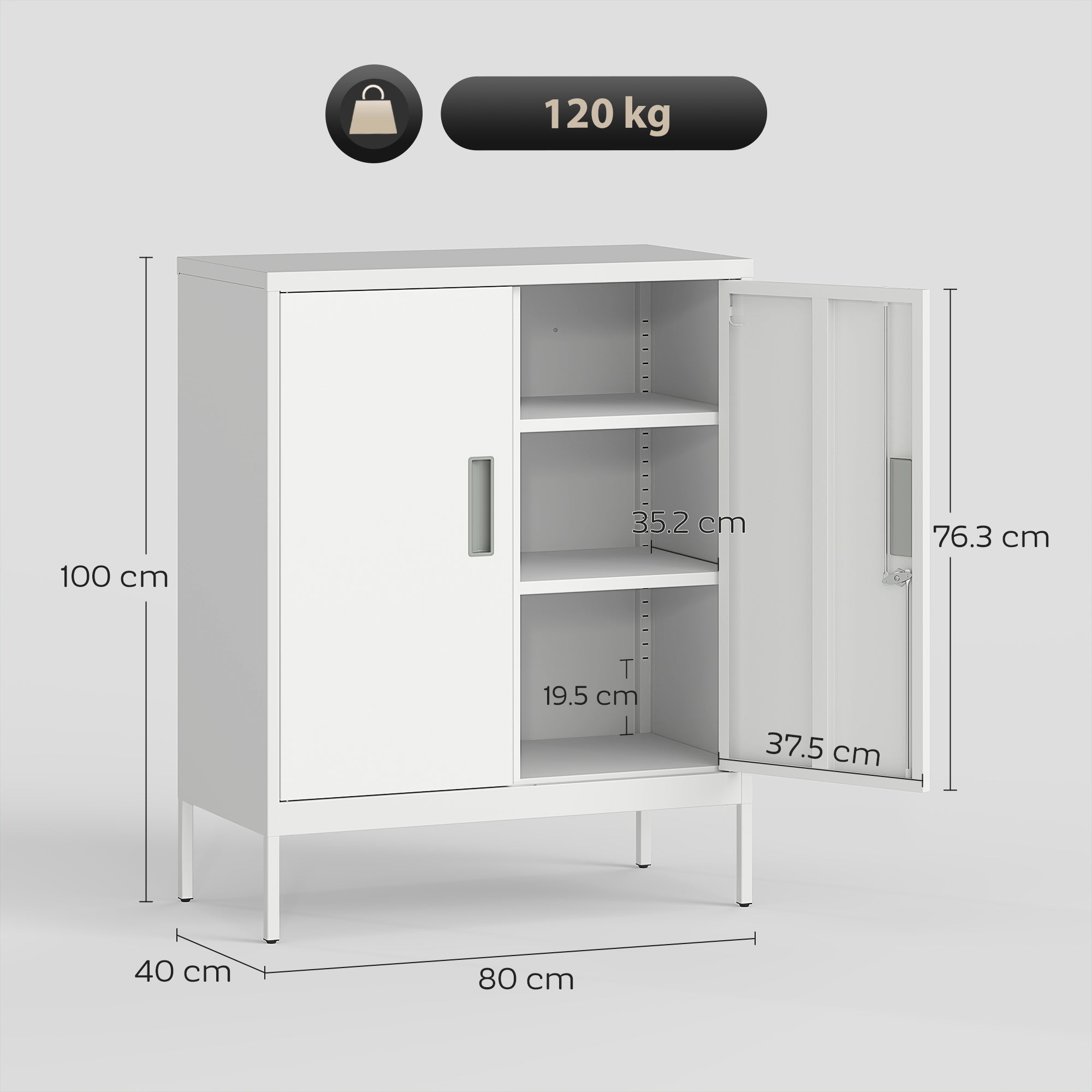 HOMCOM Metal Storage Cabinet with Lock and Adjustable Shelves - White 