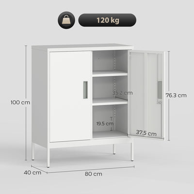 HOMCOM Metal Storage Cabinet with Lock and Adjustable Shelves - White 